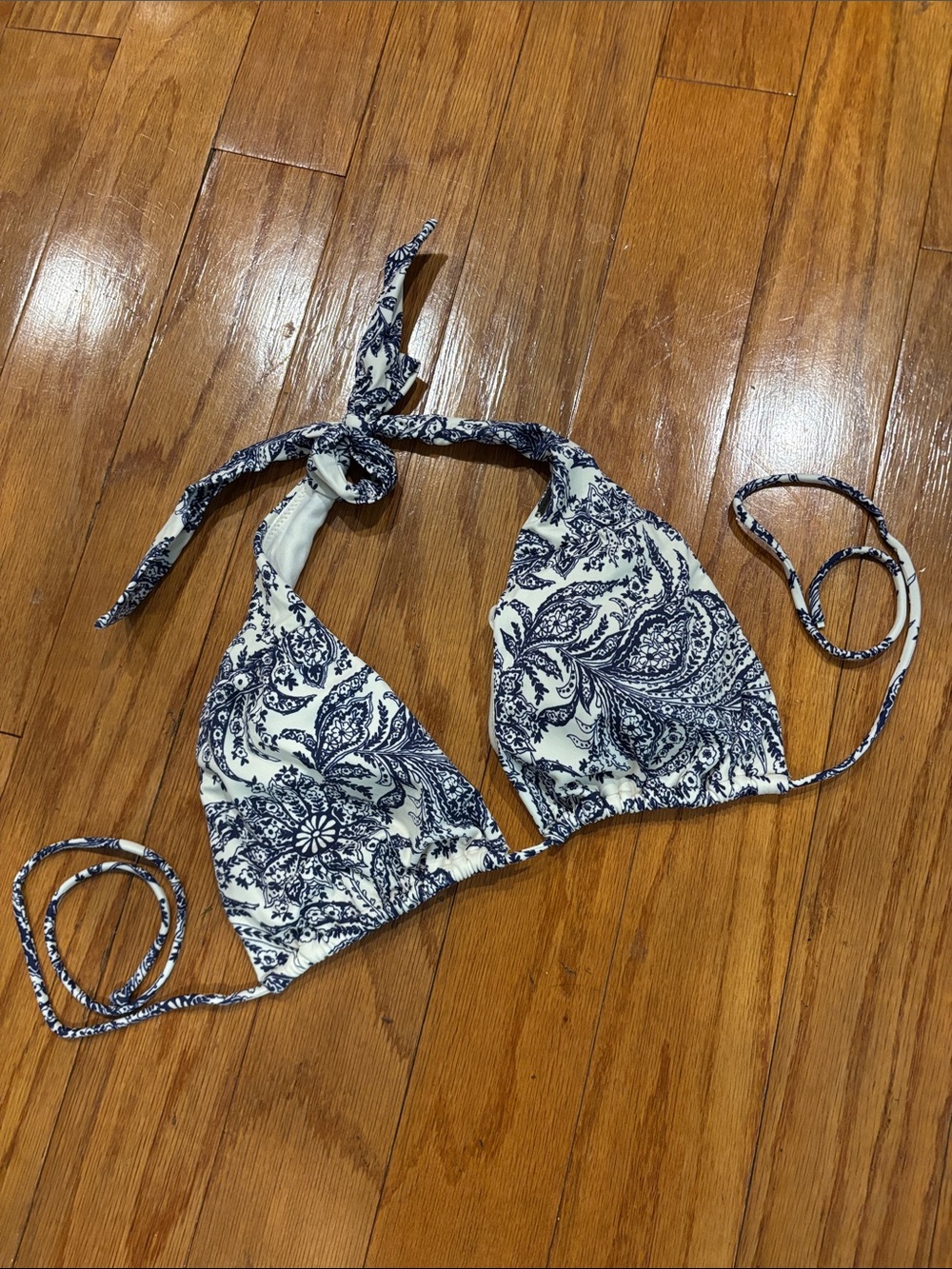 Abercrombie Blue & White Paisley Triangle Bikini Top